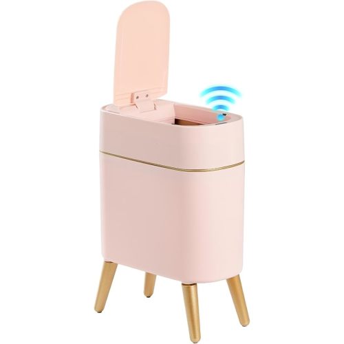 Automatic Bathroom Trash Can,Tall Slim Sensor Waste Basket,Pink Gold