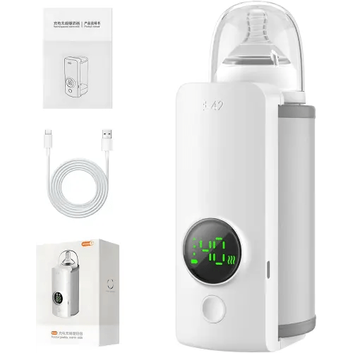 Portable Travel Baby Cordless Bottle Warmer,Baby Breastmilk and Formula Bottle Warmer,6000 mAh Rechargeable Battery,Digital Display Temperature Water Warmer On The Go,Feeding-Friendly Baby Essentials