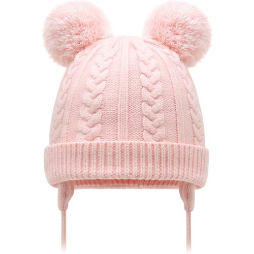 Toddler Winter Hat, Earflap Double Pom Pom Knit Beanie 0-36M | Soft fleece lining covers ears to retain warmth. Kids stay comfy for winter outdoor activities against cold wind.