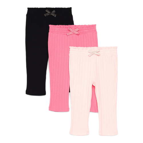 Garanimals Baby Girls Ruffle Bow Detail Ribbed Leggings, 3-Pack, Sizes 0M-24M