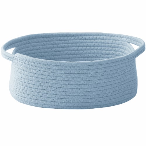 Woven Rope Storage Basket with Handles, Small Cotton Organizer Bin for Shelves Closets, Decorative Gift Basket Blue