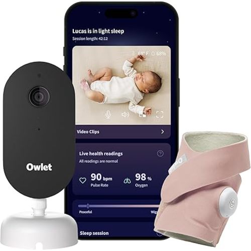 Owlet Dream Duo – FDA-Cleared Smart Baby Monitor with Sock & HD Video Cam 2K HD Video, Cry & Motion Alerts, Temp Monitoring