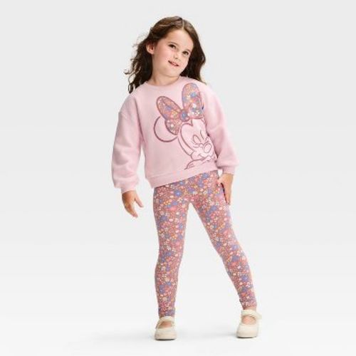 Toddler Girls' 2pc Disney Minnie Mouse Floral Fleece Sweatshirt and Legging Pants Set - Pink 3T