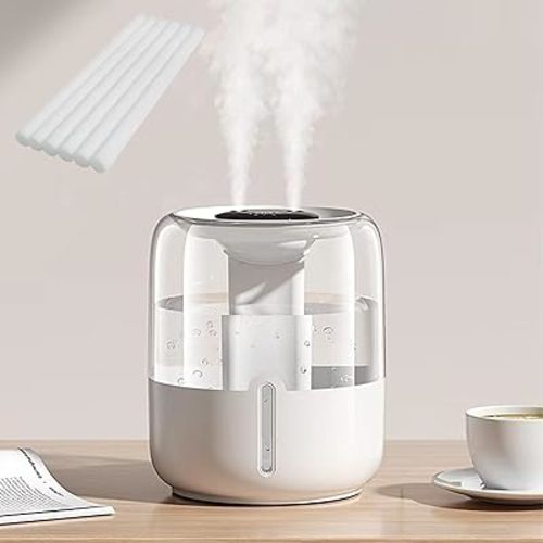 4L Humidifier for Bedroom Baby Room, Air Humidifier with Double Nozzle Top Fill, 60H Runtime 28 dB Quiet Humidifier for Plants, Baby, Indoor, Home (6 Filter Sticks)