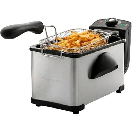 OVENTE Electric Deep Fryer 2 Liter Capacity, 1500 Watt Lid with Viewing Window and Odor Filter, Adjustable Temperature, Removable Frying Basket and Easy to Clean Stainless Steel Body, Silver FDM2201BR