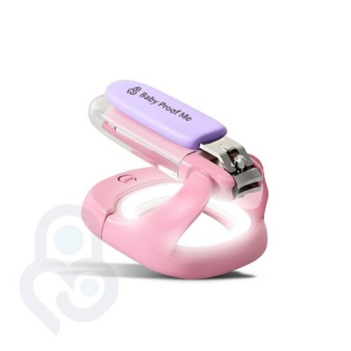 Baby Proof Me Baby Nail Clippers with Magnifying Glass & LED Light, Newborn Nail Cutter with Built-In Nail Catcher, Baby Nail Files Included, Pink