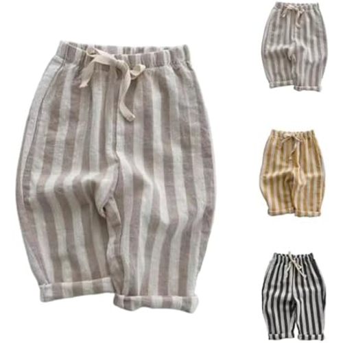 Toddler Baby Linen Pants Boy Spring Clothes Striped Toddler Pants Stretchy Drawstring Elastic Waisted Trousers 3M-5T