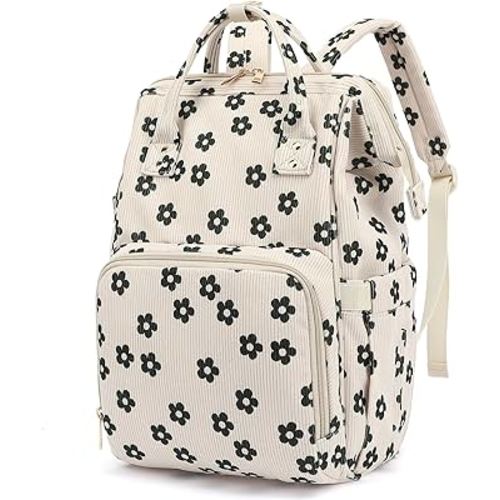 Baby Diaper Bag Backpack for Mom, Large Capacity Travel Nappy Bag for Boys & Girls with Stroller Straps (Corduroy Flowers)