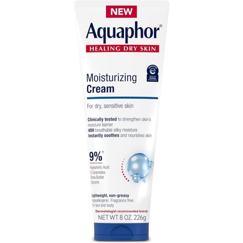 Aquaphor Moisturizing Face and Body Cream with Hyaluronic Acid, 8 OZ
