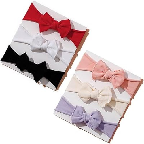 Tianhoudeger Baby Girl Hairband, 6pcs Nylon Headbands, Stretchy Knot Hair Bows, Double Layer Baby Bow Hair Accessories, Gift for Newborn Infant Toddlers Kids