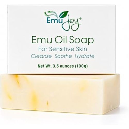 Emu Joy Emu Oil Soap for Sensitive Skin - Natural Bar Soap with 100% Fully Refined Emu Oil, Calendula & Chamomile - Cleanse, Soothe & Hydrate - Eczema Prone, Psoriasis Prone & Sensitive Skin - 3.5 oz