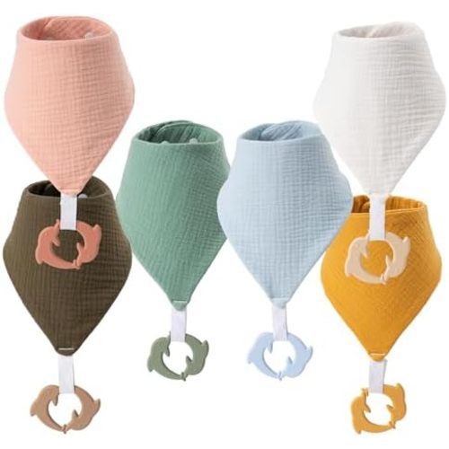 Baby Bandana Drool Bibs 6-pack - 100% Cotton Baby Bibs with Teether for Teething