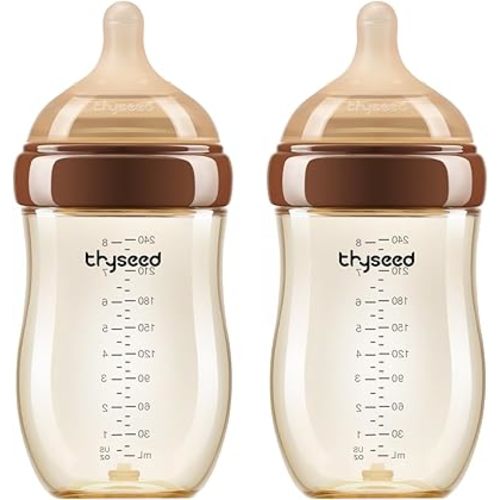 Thyseed Natural Anti-Colic Baby Bottle (PPSU（3+ Months (8 Ounce) 2 Pack）)