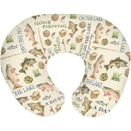 Gone Fishing Nursing Pillow Covers for Boy Girl Vintage Lake Fishing Lovers Gift Nursing Pillow Slipcovers for Breastfeeding Pillows Vacation Outdoors Adventure Soft Stretchy Cover for Newborn Infant