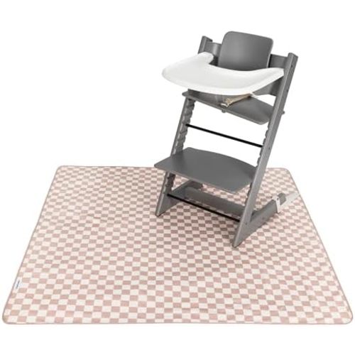 Tiny Twinkle Splat Mat for Under High Chair or Table | 51" x 51" Waterproof & Mess-Proof High Chair Mat for Baby, Machine Washable for Mealtime or Art(Brown Checkers)
