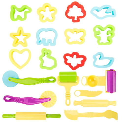 Tcwhniev 20Pcs Play Dough Tools Kit, Colorful Plasticine Rollers and Cutters Set, Educational Clay Toy for Kids