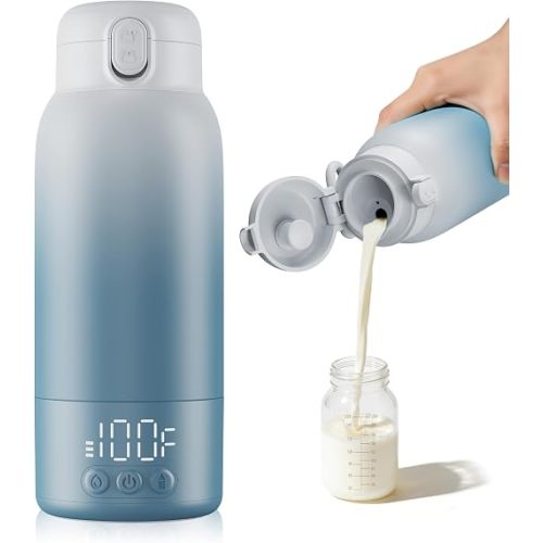 Portable Bottle Warmer for Travel, Baby Milk Warmer with Fast Heating & Long Battery Life, 17 Ounces Large Capacity Bottle Warmer with Long-Lasting Keep Warm Function,Blue