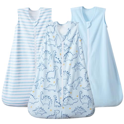 PHF 3 Pack Warm Micro-Fleece Baby Sleep Sack 0-6 Months, Soft Baby Wearable Blanket, 2-Way Zipper Sleeping Bags, Comfy Toddler Sleeping Sack for Boys, Small Size, Dinosaur