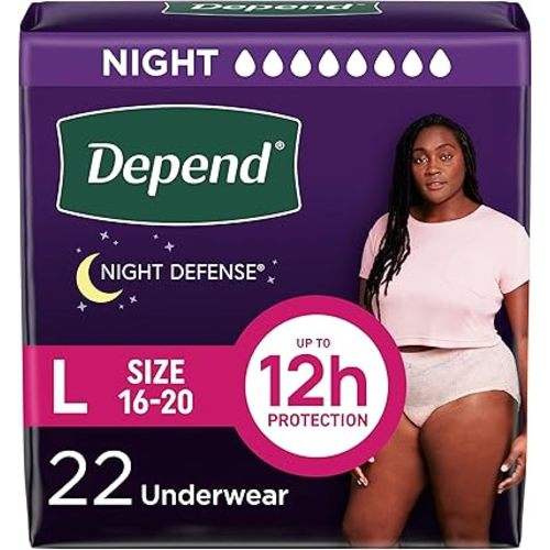 Depend Night Defense Adult Diapers, Incontinence & Postpartum Bladder Leak Underwear for Women, Disposable, Overnight, Large, Blush, 22 Count, Packaging May Vary