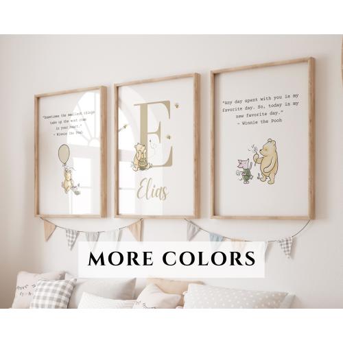 Winnie the Pooh Nursery Print Set of 3 Custom Winnie the Pooh Nursery Wall Art Pooh Baby Name Sign Classic Pooh Nursery Decor Pooh Wall Art