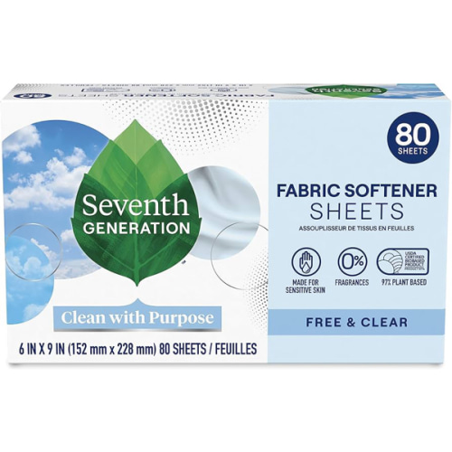 Seventh Generation Dryer Sheets Laundry Fabric Softener, Free & Clear Made for Sensitive Skin, 80 Sheets
