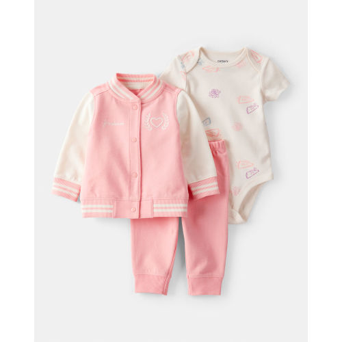 Baby Girl 3-Piece Varsity Freshman Little Jacket Set - Pink/White - Carter's | Carter's