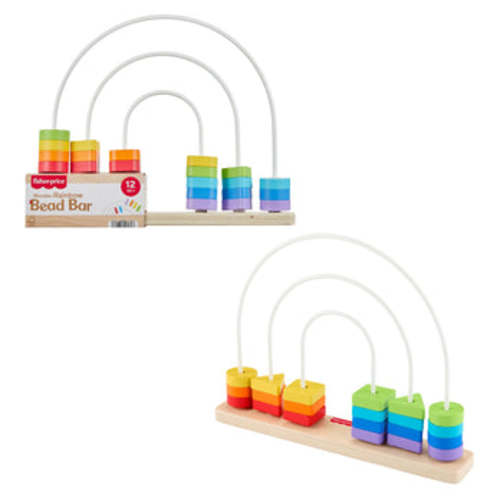 Fisher-Price Wooden Rainbow Bead Bar Maze, Baby & Toddler Developmental Toy, 1 Wood Piece