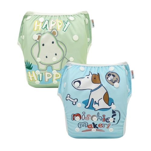 ALVABABY Large Swim Diapers 2pcs Baby & Toddler Snap One Size Reusable Adjustable Baby Boys' Swim Diapers for Swimming Lessons ZDYK155-156