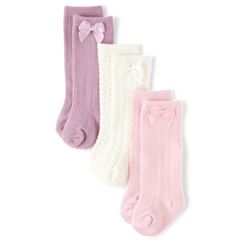 Baby Girls Bow Pointelle At Knee Socks 3-Pack - Multi
