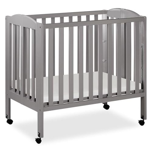 Dream On Me 3 in 1 Portable Folding Stationary Side Crib in Steel Grey, Greenguard Gold Certified, Safety Wheels with Locking Casters, Convertible, 3 Mattress Heights