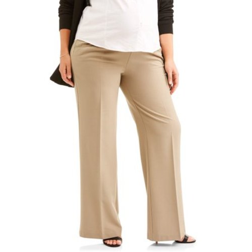 Maternity Full-Panel Wide Leg Career Pants -- Available in Plus Sizes - Khaki - 2X