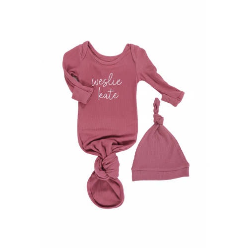 Girl Personalized Bamboo Newborn Baby Knot Gown & Hat