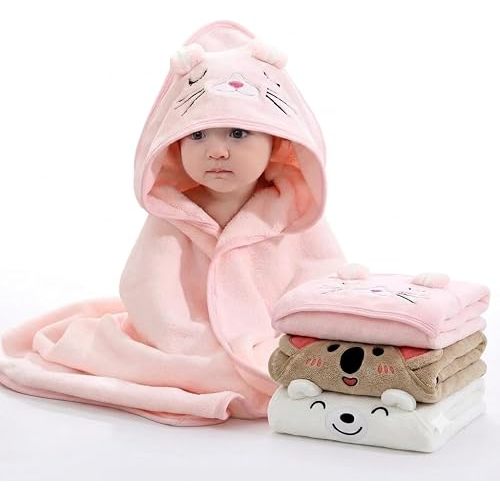 Gucilulu Hooded Baby Towel - Premium Soft Bath Towel for Baby, Newborn,Infant - Ultra Absorbent,Natural Baby Stuff Towel, Soft Coral Velvet Coral Fleece Bath Towel for Boys and Girls(Pink Kitten)
