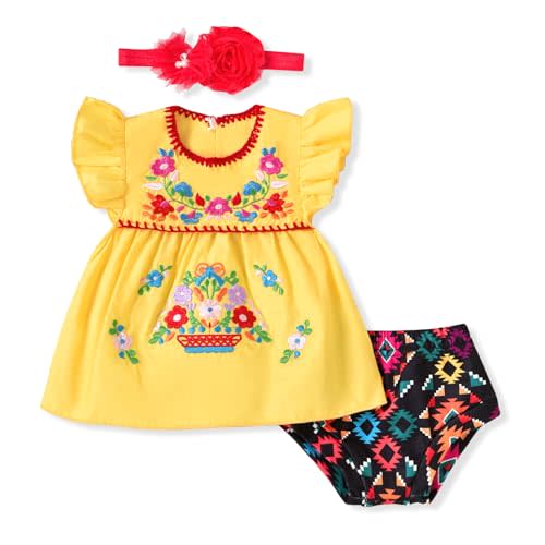 HINTINA Newborn Baby Girl Embroidery Mexican Dress and Shorts Set Ethnic Wear