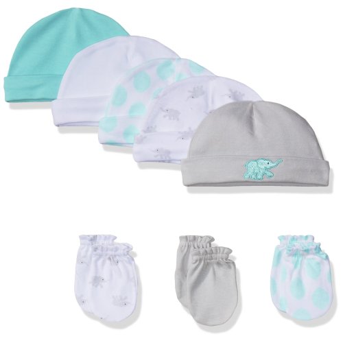 Luvable Friends Baby 8 Pack Newborn Socks, Teal/Gray Elephant, 8-Piece Set, 0-6 Months