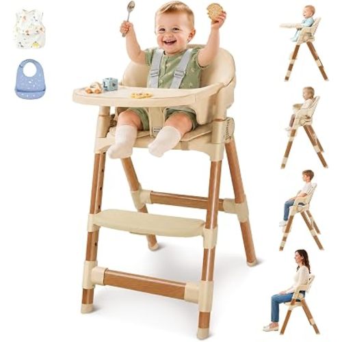 Convertible Baby High Chair, 7 Height Adjustable for Babies 6+ Months
