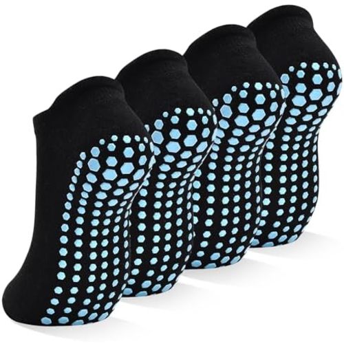 SkiBeaut Grips Non Slip Socks for Women, 4 Pairs Yoga Pilates Anti Skid Woman Hospital Gripper Socks (5-12)
