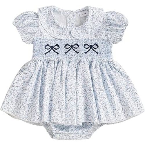 Summer Baby Girls Clothes Floral Short Sleeve Romper Dress Tutu Bodysuit Doll Collar Jumpsuit One Piece Outfit