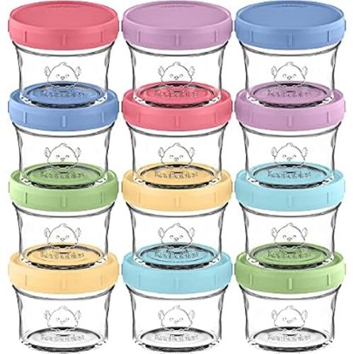 KeaBabies 12pk 4oz Glass Baby Food Containers with Lids, BPA-Free, Nord