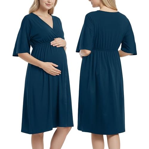 Soft Stretch 3 in 1 Labor Delivery Hospital Gown Nursing Maternity Dress | Lightweight, Breathable Comfort for Pregnancy, Labor & Postpartum Recovery