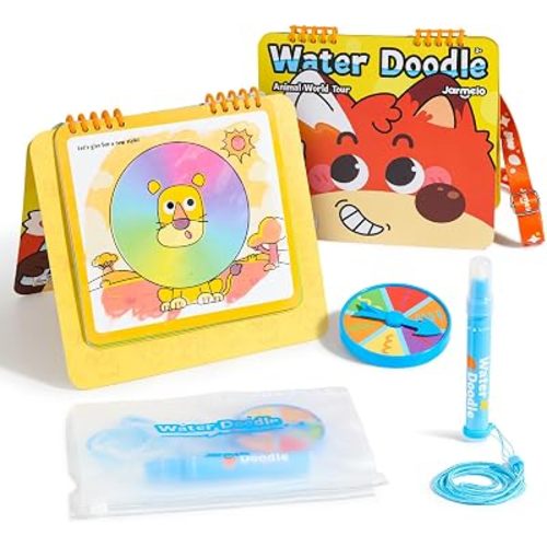 Jar Melo Magic Water Reveal Coloring Book for Kids Ages 3+, 2-in-1 Water Doodle Book with Reusable Static Stickers, Mess-Free Coloring with Activity Book, Travel Toy, Gift for Boys & Girls