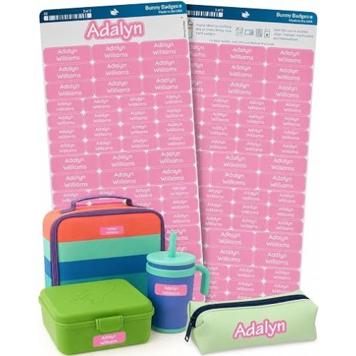 Personalized Daycare Name Labels for Kids (120 Labels) Custom Label for Clothing Tag - Waterproof Name Stickers for Clothing Tags, Bottles, Backpacks and School Supplies (Rose Pink)