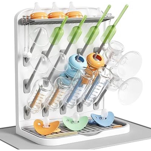 Lifewit Large Baby Bottle Drying Rack with Drain Mat & 15 Hooks, Newborn Essentials Must Haves, Countertop Holder Organizer for Baby Stuff, Rack Dryer for Pacifiers, Weighted Straws, Pump Parts