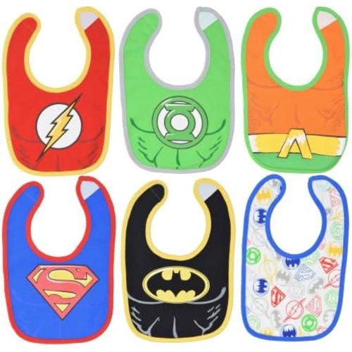 WARNER BROS Justice League Baby Boy or Girl 6-Pack Absorbent Drool Bibs