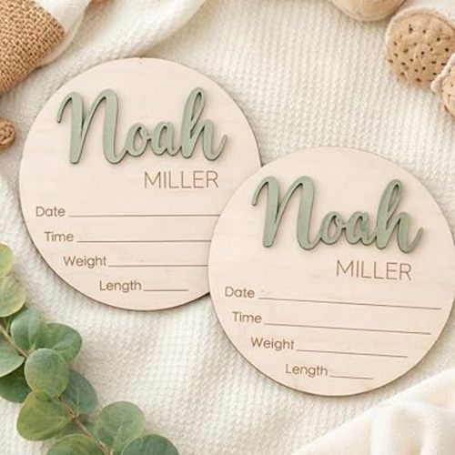Luxury Custom Baby Name Announcement 3D 2 Layers Wooden Sign, Announcement Sign for New Baby, Hello World Newborn Sign for Boy or Girl 2