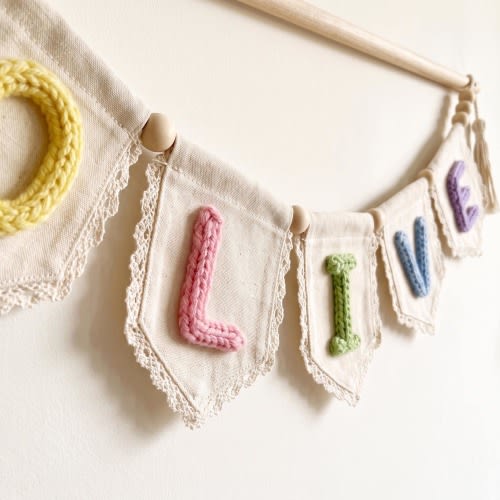 Personalized Yarn Letter Banner, Canvas Nursery Garland, Baby Room Decor, Baby Shower Gift, Handmade Nursery Decor