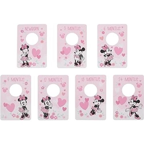 NoJo Disney Minnie Mouse Pink, Black, and White Nursery Baby Closet Dividers - Set of 7 Newborn to 24 Months