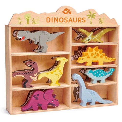 Wooden Dinosaur Figures and Display Case
