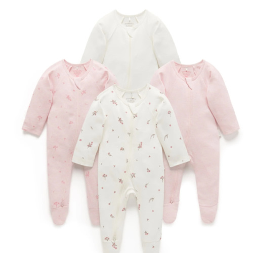 4 Pack Baby Growsuits – Pale Pink Blossom | Purebaby - Purebaby