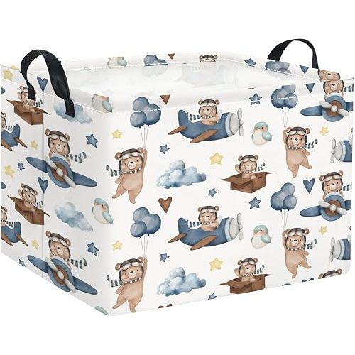 Cesta rectangular para niños, cesta de almacenamiento de tela, organizador de caja de decoración de habitación (oso piloto)